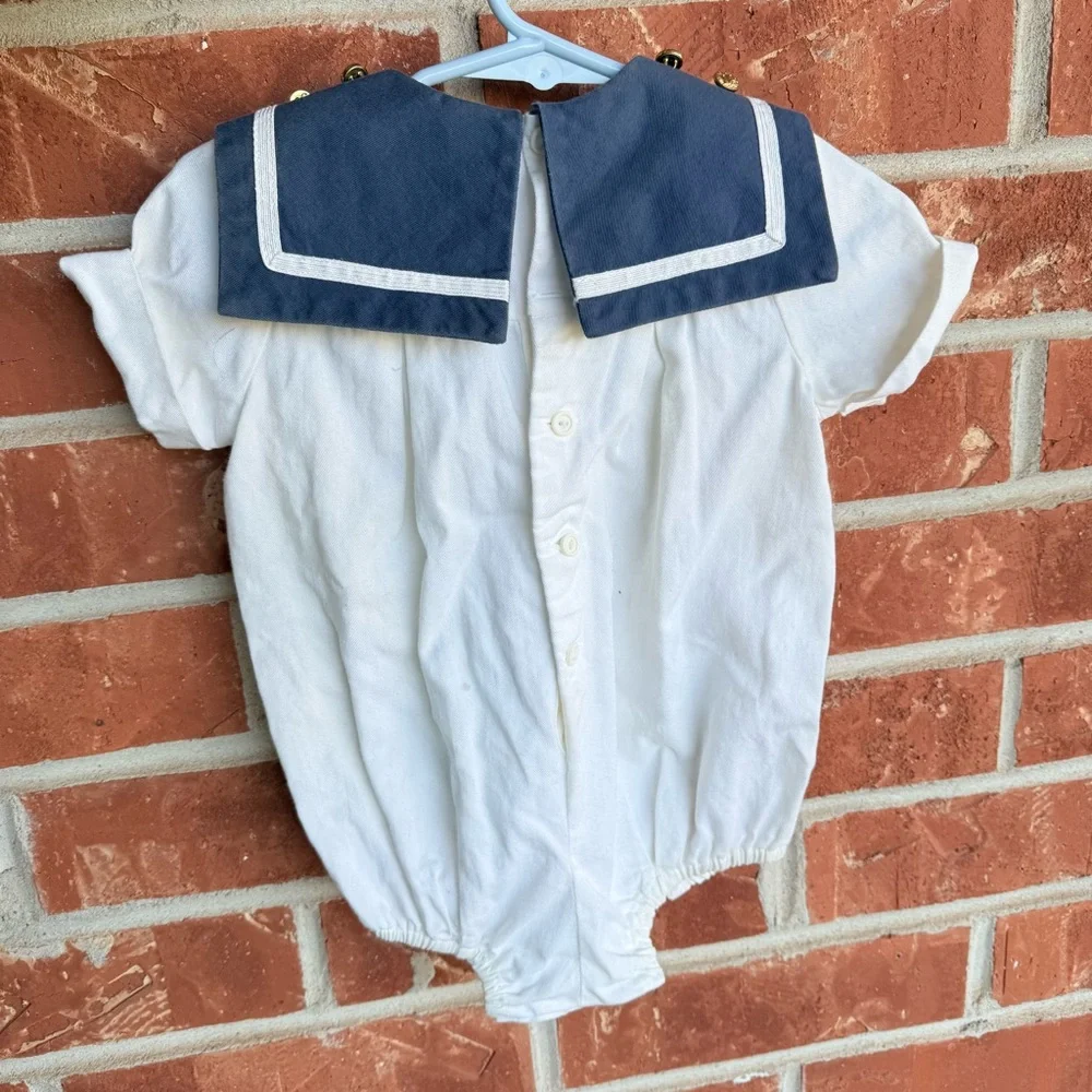 Vintage White and Navy Sailor Romper - Picture 3 of 4